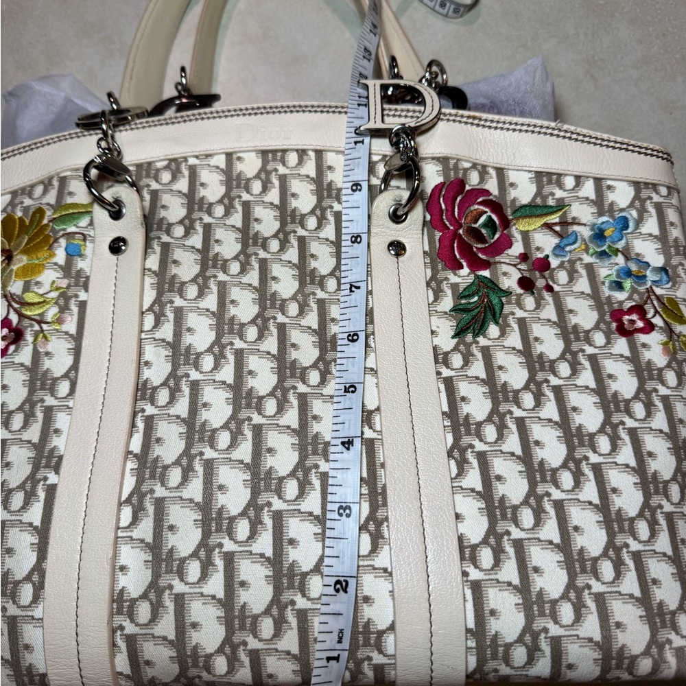 Vtg Authentic Christian Dior Troter Embroidered Diorissimo Canvas Tote Bag - Picture 10 of 16